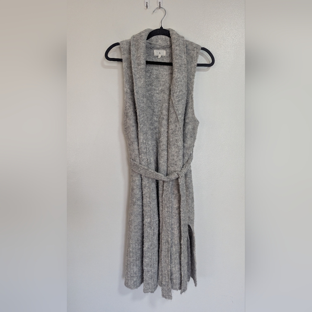 Lou & Grey Wool/Alpaca Blend Long Line Open Front Tie Waist‎ Duster Cardigan S